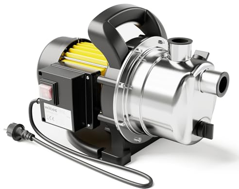Wiltec Gartenpumpe 3800l/h, 1200W, Tragegriff & Wasserablassschraube, max. Förderhöhe 48m, rostfreier Stahl Hauswasserwerk Wasserpumpe Bewässerungspumpe Regenwasserpumpe
