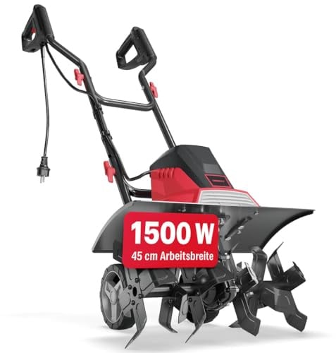 ONBEST Elektro Gartenfräse – 45 cm Arbeitsbreite – 1500 Watt Motor – 24 Messer – elektrische Bodenhacke Motorhacke – Gartenhacke – Kultivator – zum umgraben und auflockern vom Boden