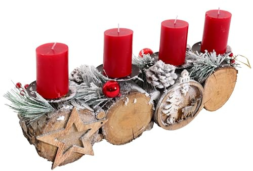 Mendler Adventsgesteck HWC-M14 mit Kerzenhalter 12x41x12cm - mit Kerzen | Adventskranz, Weihnachtsgesteck, Holz FSC®