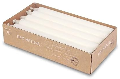 Müller Kerzen PRO NATURE Stearin Stabkerzen - Set 10 Stück - 2,2 x 20 cm - Paraffin- und Palmölfrei Kronenkerzen - Ohne Duft - Brenndauer 6 Stunden - RAL Qualität