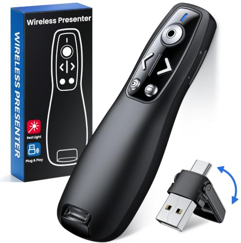 HELLCOOL USB-C Presenter mit Laserpointer & Dual-USB-A&USB-C Empfänger | Plug & Play für Windows 10 11/Mac/Linux/Android, PowerPoint/Keynote/Google Slides/PDF, 2,4 GHz Wireless, Lautstärkeregelung