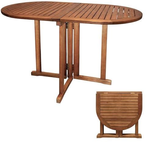 Spetebo Gartentisch aus Eukalyptus Holz klappbar 120 x 70 cm - oval - Massivholz Outdoor Esstisch rund geölt - Balkontisch Terrassentisch Garten Terrasse Balkon Tisch für Außen