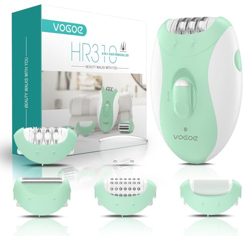 VOGOE Epilierer Damen für Haarentfernung, Epeliergerät Körper 4 in 1 Elektrischer Kabelloser, 21 Pinzetten für Gesicht Beine Arme Bikini, HR310 Grün