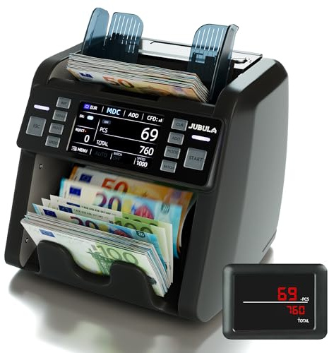 Jubula MV-550 Geldzählmaschine für gemischte Geldscheine & Falschgelddetektor | UV/MG/IR/DD / 2CIS usw. | Exakt | EUR USD GBP SEK CHF usw. | Banknotenzähler | Geldzähler (MV-550)