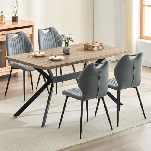 LEWE Esszimmergruppe Esstisch mit 4 Stühlen, 140 x 80 x 76 cm Rechteckig Esstisch aus Holz mit 4 Esszimmerstühle mit Hohe Rückenlehne, Schwarz Eisenbeine, für Küche Esszimmer und Wohnzimmer