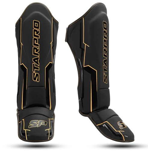 Starpro Premium-Kunstleder Schienbeinschoner für Muay Thai, MMA und Kickboxen – Leicht, Strapazierfähig, Vollständiger Beinschutz