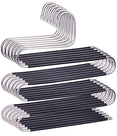 devesanter 6 Stück Hosenbügel S-Form Edelstahl platzsparend Schwarz | Rutschfeste Aufhängung für Hosen, Jeans und Schals.S-Form Design ermöglicht übersichtliche Organisation und spart Platz