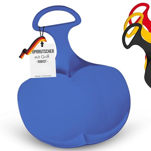 Lenkschlitten mit Griff - robuster Poporutscher Made in Germany | Rodeln, Winter, Schnee, Kinder, Spaß, leicht, kompakt, robust, Erwachsene, Schlitten, rund, Henkel, Geschenk