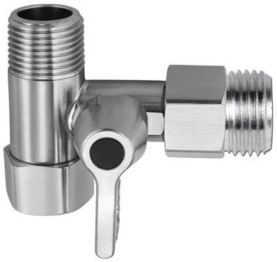 Edelstahl Absperrhahn Absperrventil T-Stück zum Anschluss von Wasserfilter, Umkehrosmose, Side-by-Side Kühlschränke, Kaffeemaschine | 3/8 AG x 3/8 IG x 3/8 ÜM + Adapter 3/8 Zoll Außengewinde