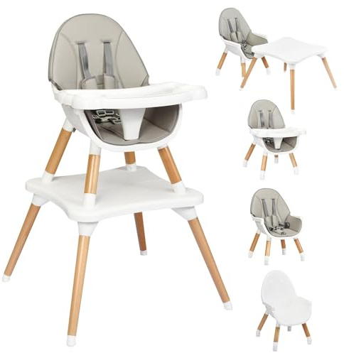 COSTWAY 4-in-1 Babyhochstuhl, Hochstuhl & Essstuhl & Kinderstuhl & Kindersitzgruppe, Kinderhochstuhl höhenverstellbar, Babystuhl, Kombihochstuhl mit Sicherheitsgurt und abnehmbares Tablett (Grau)