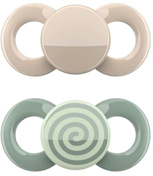dentistar Day & Night Schnuller 2er-Set – Größe 2 für 6-14 Monate – Zahn- & kieferfreundlicher Silikon Schnuller – Mit Leuchtschnuller für die Nacht – Elfenbein & Grün mit Spirale – Made in Germany