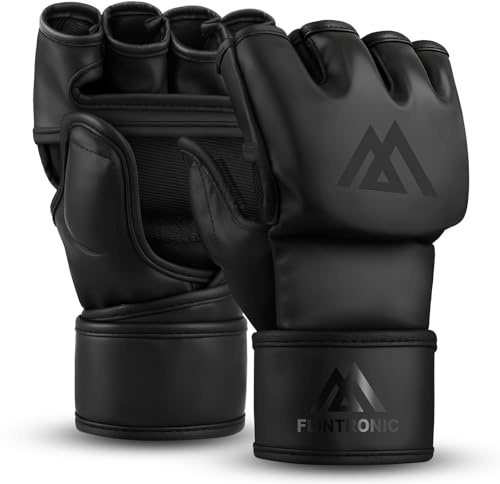 Flintronic Fitness MMA Handschuhe, Training Grappling Sparring MMA Gloves mit Elüftete Handfläche, Leder Sparring Handschuhe Damen und Herren für Muay Thai, MMA, Kampfsport, Kickboxen (M)