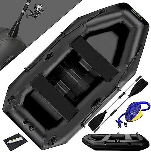 Waterside Schlauchboot Hunter SP 235 – 230cm Angelschlauchboot – 210kg Tragkraft – Inkl. 2 Alupaddel, Luftpumpe & 2 Sitzbänken – Robustes 0,7mm PVC – Kompaktboot für Karpfen- & Raubfischangler