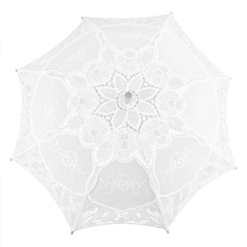 Tissting Spitze Regenschirm, Hochzeitsschirm Brautschirm Lace Umbrella Spitzes Faltbarer Spitzenschirm Blumen Stickerei Sonnenschirm Hochzeit Brautbedarf Fotografie Requisiten (Weiß)