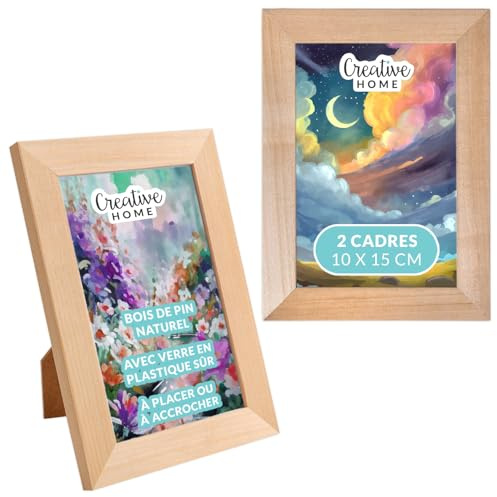 Creative Home 2er Bilderrahmen 10x15 cm Set | Unlackiert Fotorahmen aus Kiefern-Holz | mit Rückwand zum Auf-Stellen und Auf-Hängen | Portrait-Rahmen | Geschenk | 2er-Pack