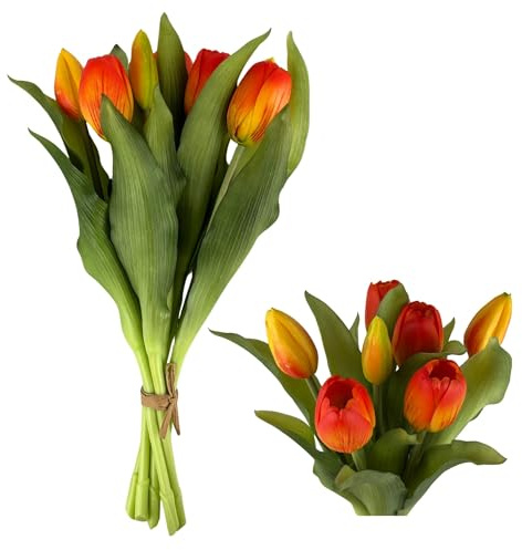 G.blümt Tulpen künstlich, Tulpenstrauß Real Touch wie echt, Kunstblumen Tulpenbund 7 Stück (Juicy Orange)