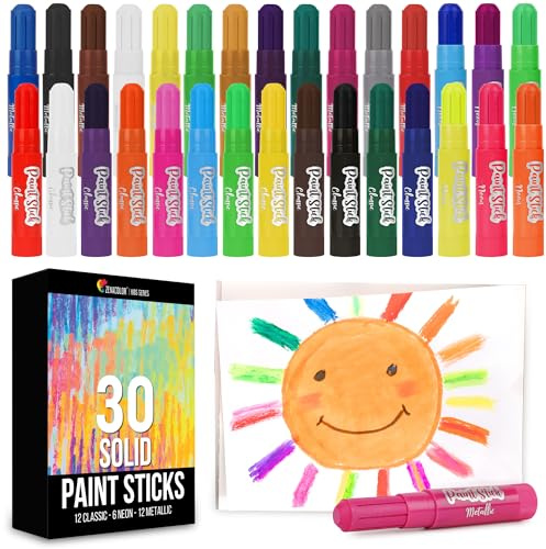 Zenacolor 30 Malfarben Set in Gouache Farben in Stiftform Gouache Sticks - Bastelfarben für Kinder Mal & Farbset ungiftig - Paint Schulmalfarben Deckfarben Kinder