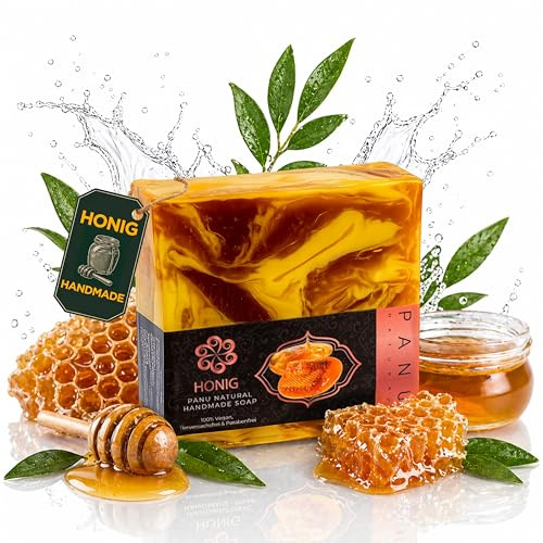 PANU Seife Honig - Duschseife für alle Hauttypen - Männer & Frauen | Festes Duschgel für Körper Gesicht & Haare - Handmade Soap Bar - Vegan & Tierversuchsfrei - Unterstützt Frauen in Thailand