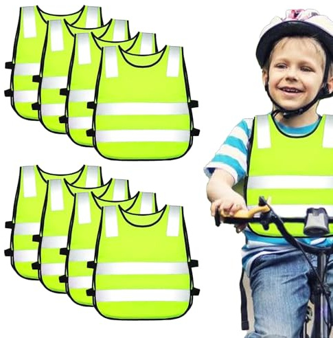 Warnweste Kinder 8 Stück, Kinder Warnweste, Kinderwarnweste Sicherheitsweste, Warnwesten Auto für Kinder, Reflektorweste Kinder für Straßenverkehr Schutz Jungs Mädchen, Warnweste Kinder 3-12 Jahre