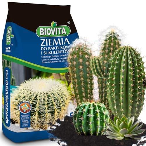 BIOVITA 5L Kakteen und Sukkulenten, Spezial - Substrat, Mehrkomponentensubstrat Pflanzenerde Gebrauchsfertig Erde Natürlichen Ur