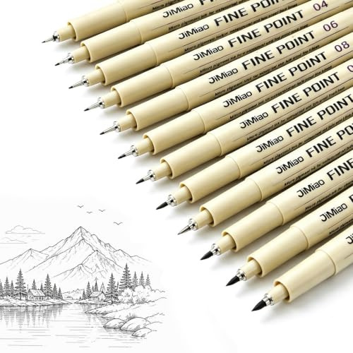 Rierousy Micron Fineliner Stifte, 12 Stück Fineliner Schwarz Set | Mit 12 Verschiedene Linienbreiten, Wasserfest für Illustration, Skizzen