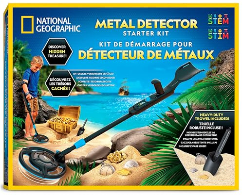 NATIONAL GEOGRAPHIC Metalldetektor Starter-Set für Kinder – Verstellbarer Metalldetektor mit 18,8 cm wasserdichter Spule & Grabwerkzeug, ab 8 Jahren