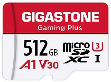 【Nur für Switch 1】 GIGASTONE Gaming Plus Micro SD Karte 512GB + SD Adapter, Kompatibel mit Switch 1, SD Karte, bis zu 100MB/s. MicroSDXC Speicherkarte UHS-I A1 U3 V30 Klasse 10, 4K UHD Video