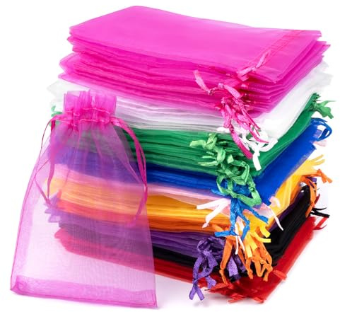 Carehabi - 100 Stück Organzasäckchen, Organzabeutel Bunt, 10 x 15CM, Geschenkbeutel Organza, Schmuckbeutel, Hochzeit-Säckchen, Lavendelsäckchen-Säckchen, Hochzeitsbevorzugung, Festivalparty