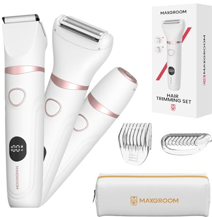 MAXGROOM 3-in-1 Intimrasierer für Frauen,Akku Elektrischer Rasierer Damen Intimbereich mit LED Nass-Trocken Damenrasierer Elektrisch,Bikini Trimmer Damen Intimbereich,Elektrorasierer für Gesicht
