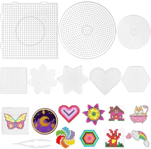 Bügelperlen Platten, 8 Stück Bügelperlenset Schablonen Vorlagen, Schablonen mit Klemme, DIY Transparente Handwerk Zubehör, 5 mm Bügelperlen Steckplatten für Kinder Weihnachten Geschenk