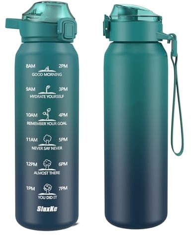 SLUXKE Trinkflasche Edelstahl 1L, Sport Thermosflasche mit Handle, 1000ml BPA freie 18/10 Edelstahlflasche für Fitness, Sport, Travel, Schule, Outdoor BLAU BLAU
