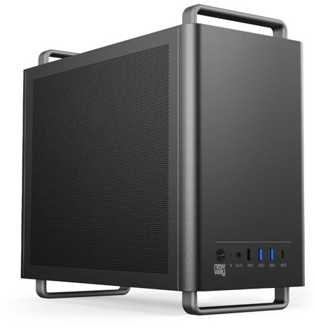 NEWWAY - NC1 Tragbares Mini-Tower-PC-Gehäuse - Kompatibel mit Mini-ITX, ITX, Micro-ATX - Typ C USB - 1 x Lüfter inklusive 9MM 3 PIN Molex - Metallgitterwand (Schwarz)