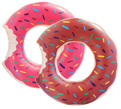 MLPKOI 2 Stück Aufblasbar Schwimmring, 80CM Aufblasbarer Donut Schwimmreifen Faltbar Ring Sommer Wasser Spielzeuge Schwimm Pool Ring, Rosa+Braun