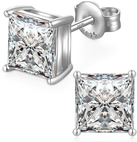 Ohrstecker Silber 925 Herren Ohrringe Diamant Eckig Herren Ohrstecker Zirkonia Quadrat Weißgold Ohrringe Silber 925 Viereckig Mann