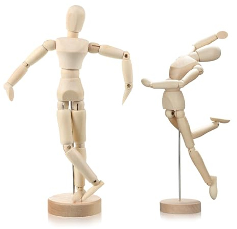 Gliederpuppe Modellpuppe, 2 Stücke Holz Menschlichen Mannequins Verstellbare Gliederpuppen aus Holz für Skizzieren, Comic-Erstellung, Möbeldekoration, Kunstdekoration Verwendet(16cm/22cm)