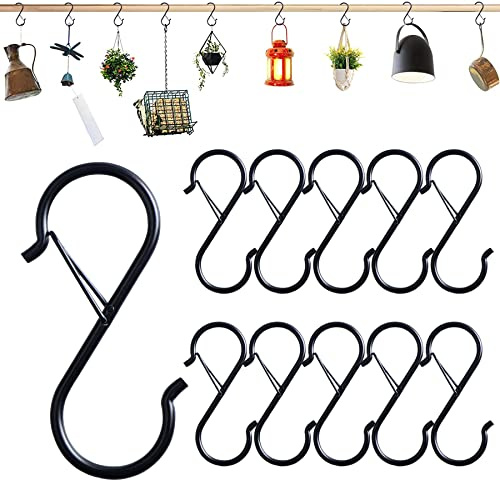 Swatowot S-Haken mit Sicherheitsschnalle, 9 cm, S-Haken zum Aufhängen, S-förmige Haken für Utensilien und Schrankstange zum Aufhängen von Pflanzen, Töpfen und Pfannen, 10 Stück