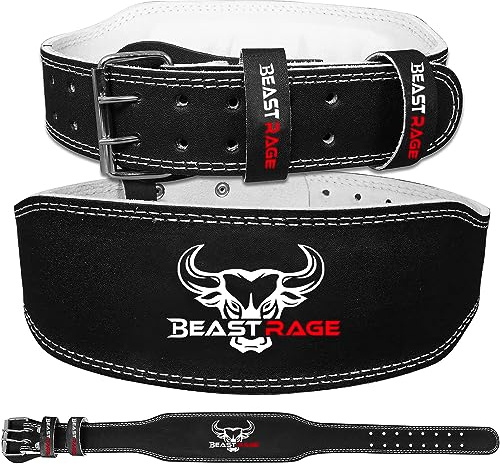 BEAST RAGE Gewichthebergürtel, Leder, strapazierfähig, Fitnessstudio, Bodybuilding, Workout, Training, Gewichthebergürtel, 10 verstellbare Löcher, 10,2 cm, gepolsterte