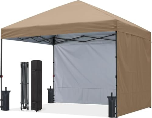 ABCCANOPY Faltpavillon UV50+ mit 2 Seitenwänden, Khaki 300 cm | 500D Polyester,wasserdicht, 4 Sandsäcke & Rolltragetasche – für Garten & Camping