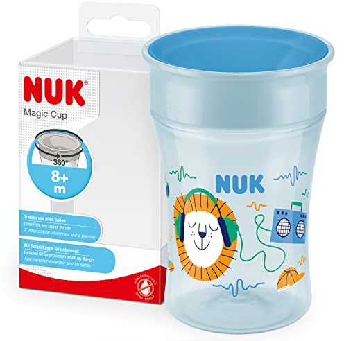 NUK Magic Cup Trinklernbecher | 8+ Monate | 230 ml | auslaufsicherer 360°-Trinkrand | blauer Igel