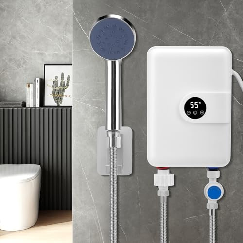 Mini Durchlauferhitzer, 5500W 220V Elektrische Warmwasserbereiter Untertischspeicher mit LCD-Temperaturanzeige, Elektronisch Geregelter Durchlauferhitzer für Dusche, Badezimmer, Küche