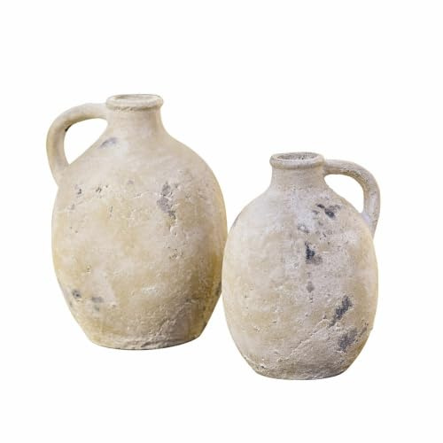 LOBERON Vase 2er Set Yvorne ,  antikcreme | Sommer, Outdoor, Gartenausstattung, Terrakotta mit natürlicher Patina, Handgefertigte Einzigartigkeit