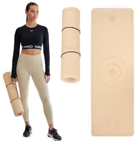 XTREXO Umweltfreundliche und rutschfeste - Yogamatte - TPE-Material - 183x61x0,6 cm Hellbraun - Für Yoga, Pilates und Home-Workout