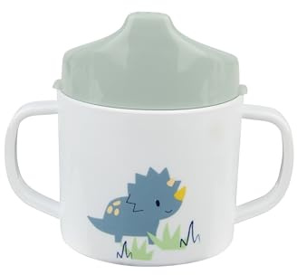 Sterntaler Trinklernbecher Dino Rexi - Kinder Trinkbecher mit abnehmbarem Trinkaufsatz und rutschfestem Sockel - Trinktasse für Kinder und Baby mit Tatzenmuster und Dino Druckmuster, mit Henkeln,blau