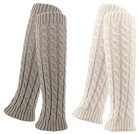 QKURT 2Paare Beinwärmer,Knie Hoch Stulpen Braun Legwarmers für Damen,Warme Beinstulpen Strick