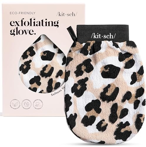 Kitsch Peelinghandschuh – Exfoliating Glove & Koreanischer Peeling Handschuh für Dusche & Bad | Körperpeeling, Abgestorbene Hautzellen Entfernen | Glatte Haut – 1 Stück, Leopard