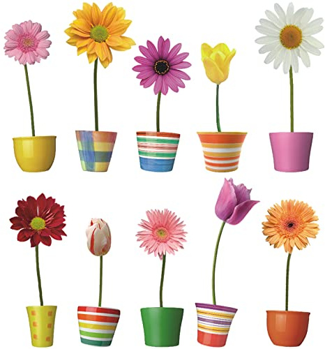 KAIRNE Blumen Fenster Aufkleber,Blumen Fenstersticker,Pflanzen Blumen Fensterdeko,Garten Fensterbilder,Topfpflanze Sonnenblume Chrysantheme Wandtattoo für Wohnzimmer Schlafzimmer Frühling Sommer Deko