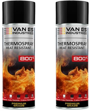 VE-INDUSTRIES Thermolack 2x 400ml Spray Ofenlack 800°C Auspufflack Hitzebeständiger Lack Ofenfarbe Schwarz 800°C