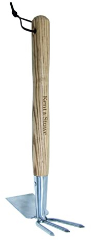Kent & Stowe Doppelhacke – Gartenhacke aus Edelstahl, zum Belüften von Böden, Unkrautjäter mit Stiel aus Eschenholz, Länge: 37 cm