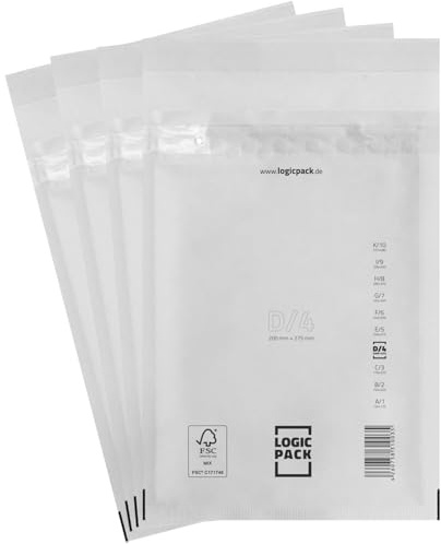 LOGIC PACK 100 Luftpolsterumschläge Versandtaschen Luftpolster D4 200 x 275 mm Weiß, Luftpolstertaschen Haftklebend Gepolsterte Briefumschläge Premium Umschläge Polsterumschläge geeignet für DIN B5