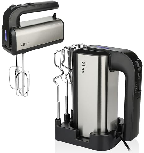 Handmixer 500W mit Ständer – Kraftvoller elektrischer Handrührer Küchenmixer mit 5 Stufen & Turbo, Handrührgerät 2x Knethaken und 2x Rührhaken aus Edelstahl, leise, ideal für Backen,Teig & Sahne